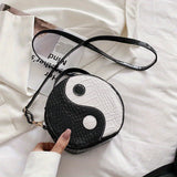 realaiot  Mini Yin & Yang Circle Bag, Round Crossbody Purses, Crocodile Embossed Handbag