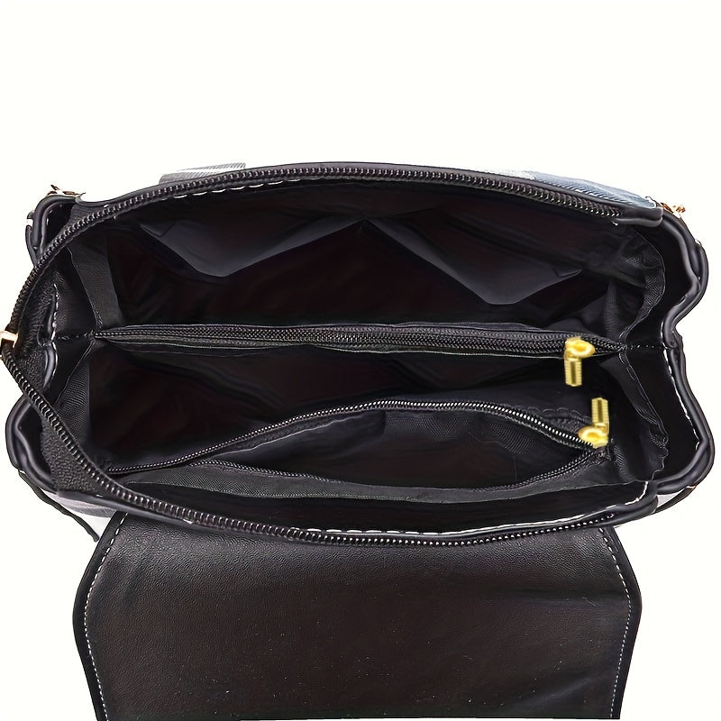Vintage Colorblock Square Shoulder Bag, Flap Simple Satchel Bag, Women's Casual Bag For Travel