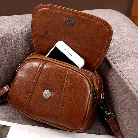 Fashion Solid Color Crossbody Bag, Vintage PU Leather Shoulder Bag, Women's Simple Casual Handbag & Purse