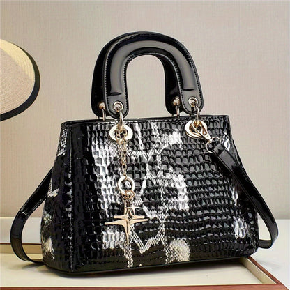 Luxury Crocodile Pattern Handbag, Gradient Crossbody Bag, Elegant Satchel Purse For Women