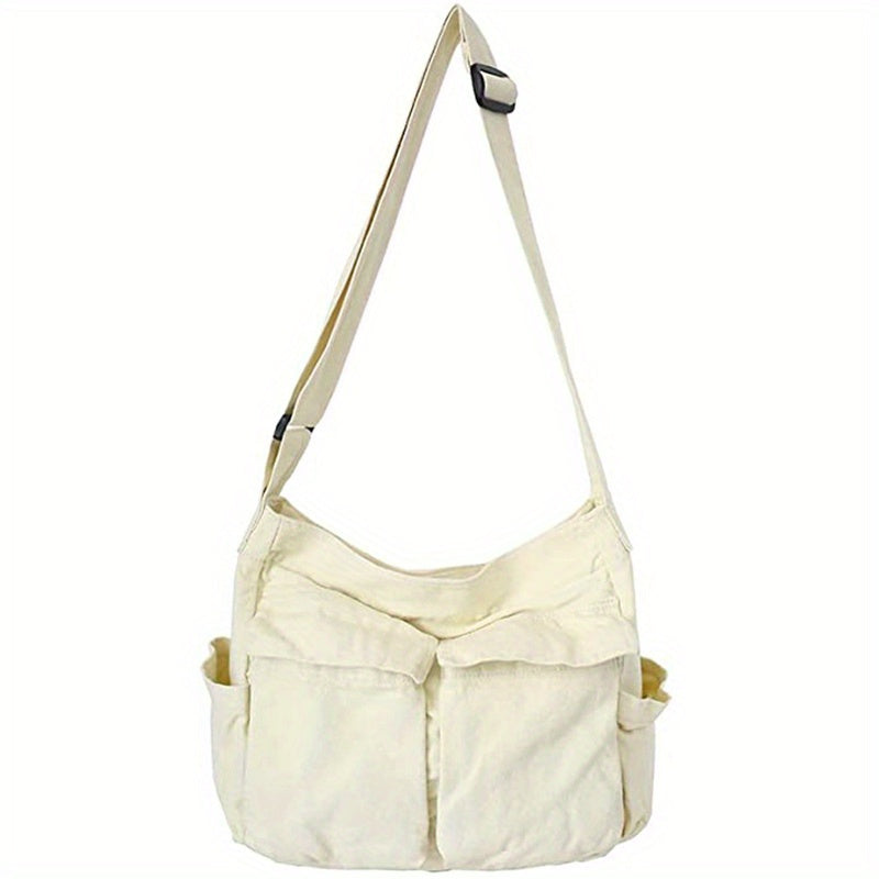 Vintage Canvas Crossbody Bag, Large Capacity Shoulder Bag, Simple Messenger Bag For School & Travel