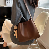 realaiot  Large Capacity Tote Bag, Retro Simple PU Leather Shoulder Bag, Women's Fashion Classic Versatile Bucket Bag & Handbag For Commuting & Work