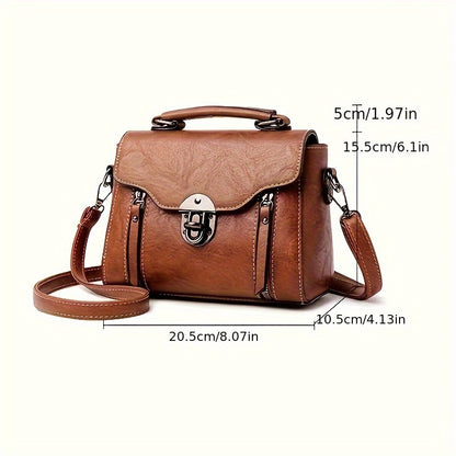 realaiot  Retro Mini Crossbody Bag, Women's Buckle Decor Handbag, Fashion Top Handle Square Purse