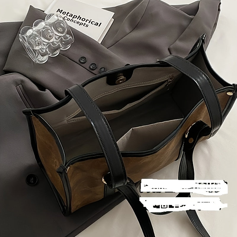 Trendy Large Capacity Tote Bag, Solid Color Shoulder Bag, Perfect Underarm Bag For Commuting