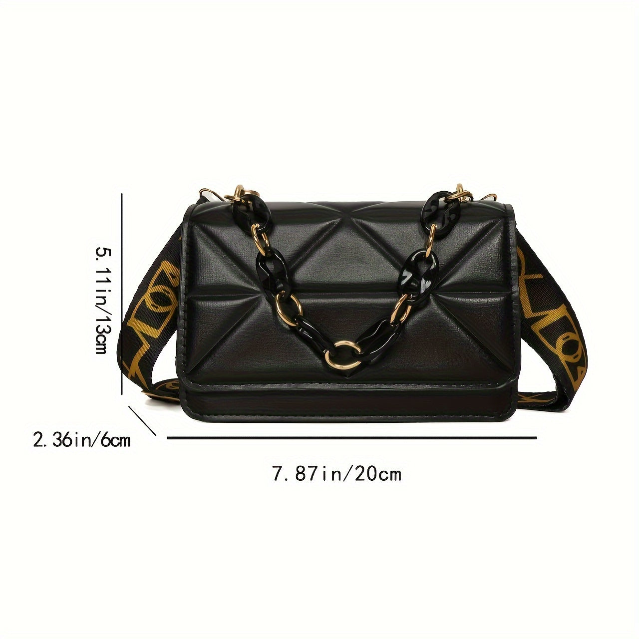 Fashionable Solid Color Shoulder Bag, Argyle Pattern Small Crossbody Bag With Geometric Wide Strap For Women