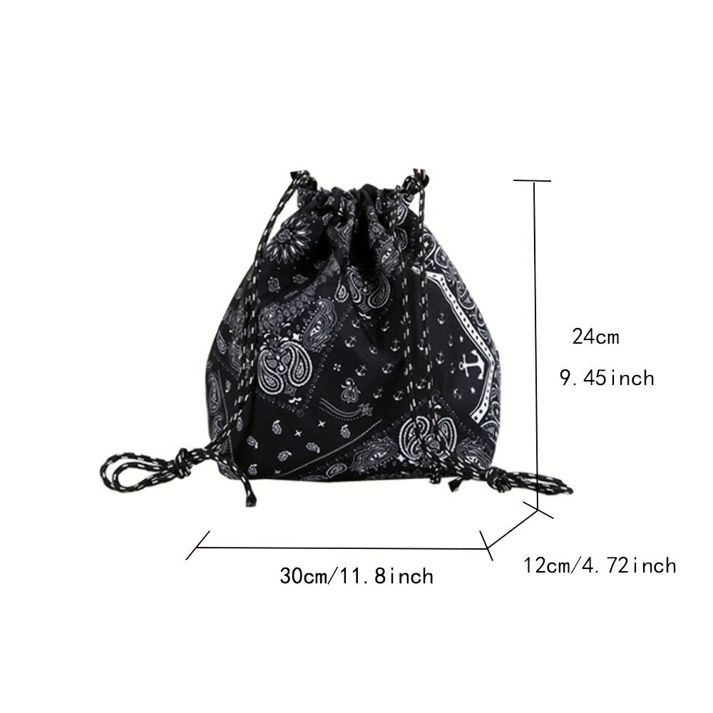 realaiot  Vintage Paisley Pattern Drawstring Backpack, Classic Storage Rucksack, Multifunctional Sports Bag