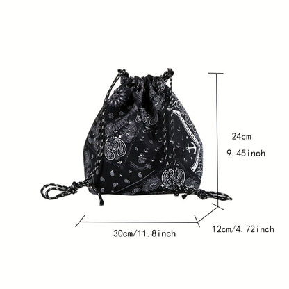 realaiot  Vintage Paisley Pattern Drawstring Backpack, Classic Storage Rucksack, Multifunctional Sports Bag