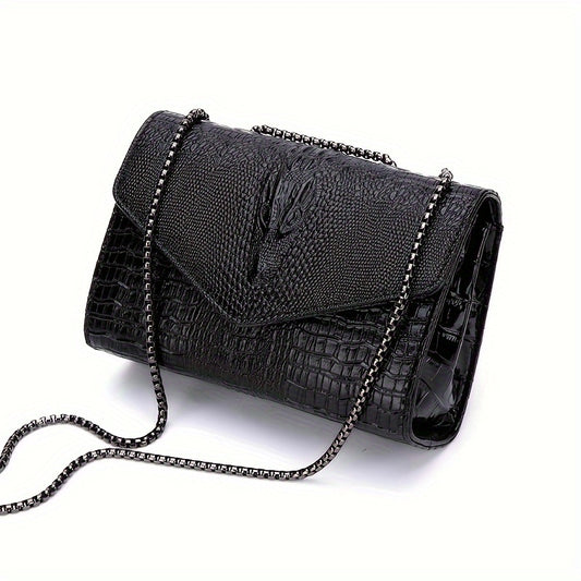 Crocodile Pattern Crossbody Bag, Luxury Flap Shoulder Bag, Women's Fashion Handbag & Purse