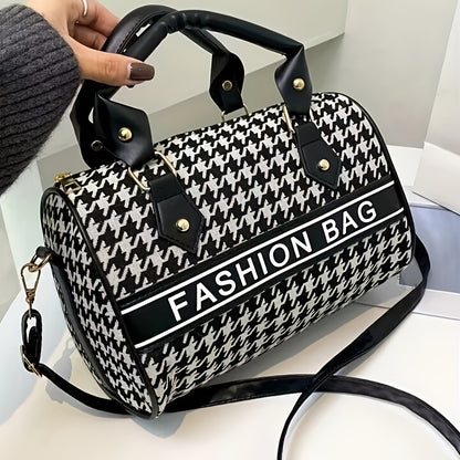 realaiot  Fashionable Handbag Shoulder Bag, Lightweight Houndstooth Pattern Large Capacity Shoulder Bag, Women's Outdoor Commuter Crossbody Bag