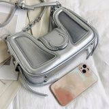 realaiot  Trendy Silver Crossbody Bag, Trendy Y2K Shoulder Bag, Women's Fashion Handbag & Tote Purse