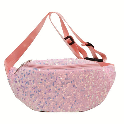 Trendy Glitter Sequins Chest Bag, Solid Color Sling Bag, Perfect Waist Bag For Women Daily Use