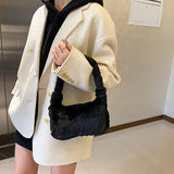 Women's Plush Underarm Bag, Ladies Fluffy Shoulder Bag, Solid Color Hand Purse, Top Handle Bag