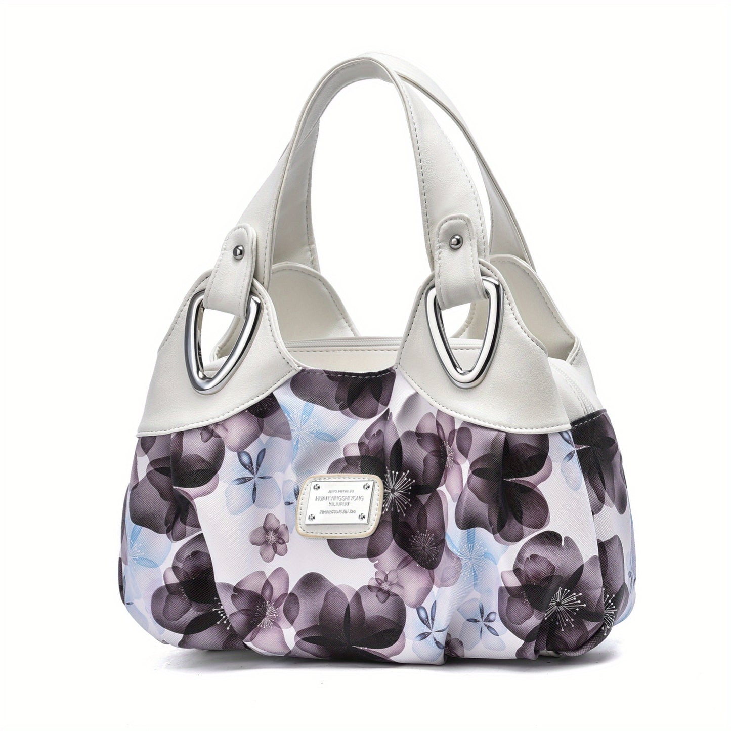 realaiot Floral Print Top Handle Tote Bag, Fashion PU Satchel Bag, Women's Trendy Casual Handbag & Purse