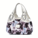 realaiotFloral Print Top Handle Tote Bag, Fashion PU Satchel Bag, Women's Trendy Casual Handbag & Purse