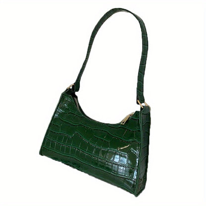 realaiot  Stylish Embossed Baguette Bag, Solid Color Shoulder Bag, Women's PU Leather Handbag