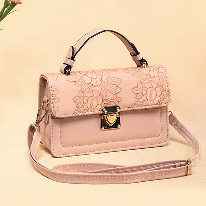 realaiot  Retro Flower Crossbody Bag, Trendy Mini Square Handbag, Solid Color Shoulder Bag For Women