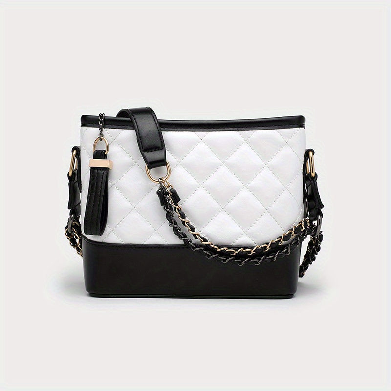 realaiot  Fashion Classic Quilted Shoulder Bag, Casual Simple PU Leather Handbag, Women's Trendy Versatile Crossbody Bag & Purse