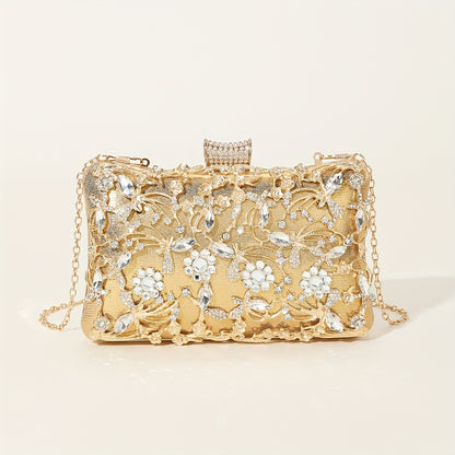 Elegant Hollow Flower & Rhinestone Decor Clutch Bag, Stylish Evening Bag For Party Women's Coin Purse