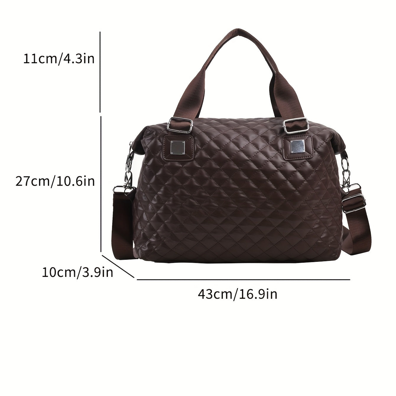 realaiot Retro Argyle Quilted Tote Bag, Large Capacity Travel Duffle Bag, PU Leather Crossbody Bag For Going Out