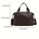 Retro Argyle Quilted Tote Bag, Large Capacity Travel Duffle Bag, PU Leather Crossbody Bag For Going Out