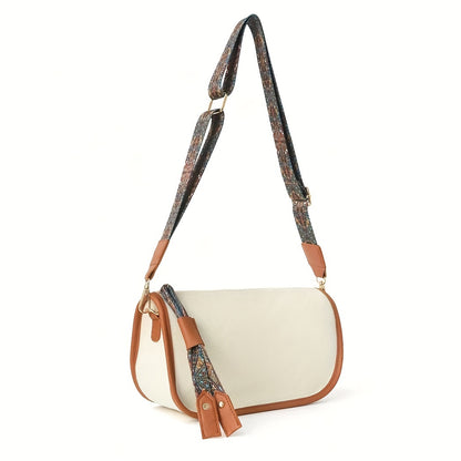 Women's Vintage Square Crossbody Bag, Fashion Shoulder Bag With Wide Strap, Durable Lightweight Canvas Purse