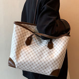 realaiot  Large Capacity Tote Shoulder Bag, Classic Retro Pattern Women's Commuter Handbag