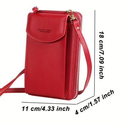 realaiot  Fashion Faux Leather Long Wallet, Women's Mini Crossbody Bag, Zipper Around Mobile Phone Purses