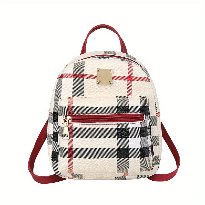 realaiot  1pc New Plaid Stylish Backpack, Multi Functional Casual Plaid Backpack, Trendy Sweet Cross Body Bag, Cute Shoulder Bag, Mobile Phone Bag, Camera Bag, Lipstick Bag (18*6*19.5) Cm