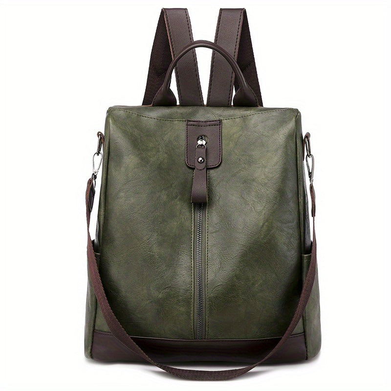 realaiot  Vintage Design Zipper Backpack, All-Match Classic Rucksack, Women's Travel Storage Bag