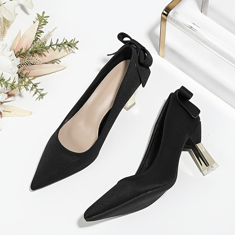 Elegant Bowknot D'Orsay Pumps for Women - Breathable Fabric, Block Heel, Pointed Toe | Versatile All-Season High Heels