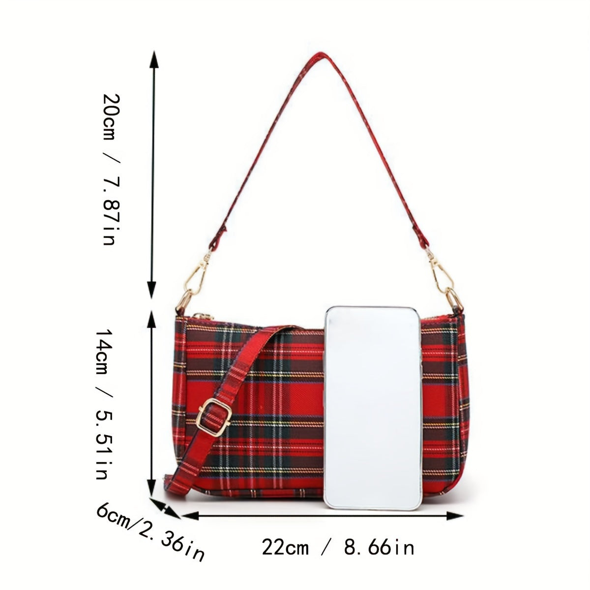 realaiot  Vintage Plaid Pattern Handbag, Y2K Shoulder Bag For Women, Trendy Crossbody Bag For Street Wear