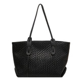 Stylish Woven Tote Bag, Women's PU Leather Handbag, Large Shoulder Bag For Travel School Daily Work Shopping