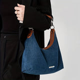 realaiot  Stylish Denim Baguette Bag, All-Match Trendy Underarm Bag, Women's Zipper Shoulder Bag & Purse