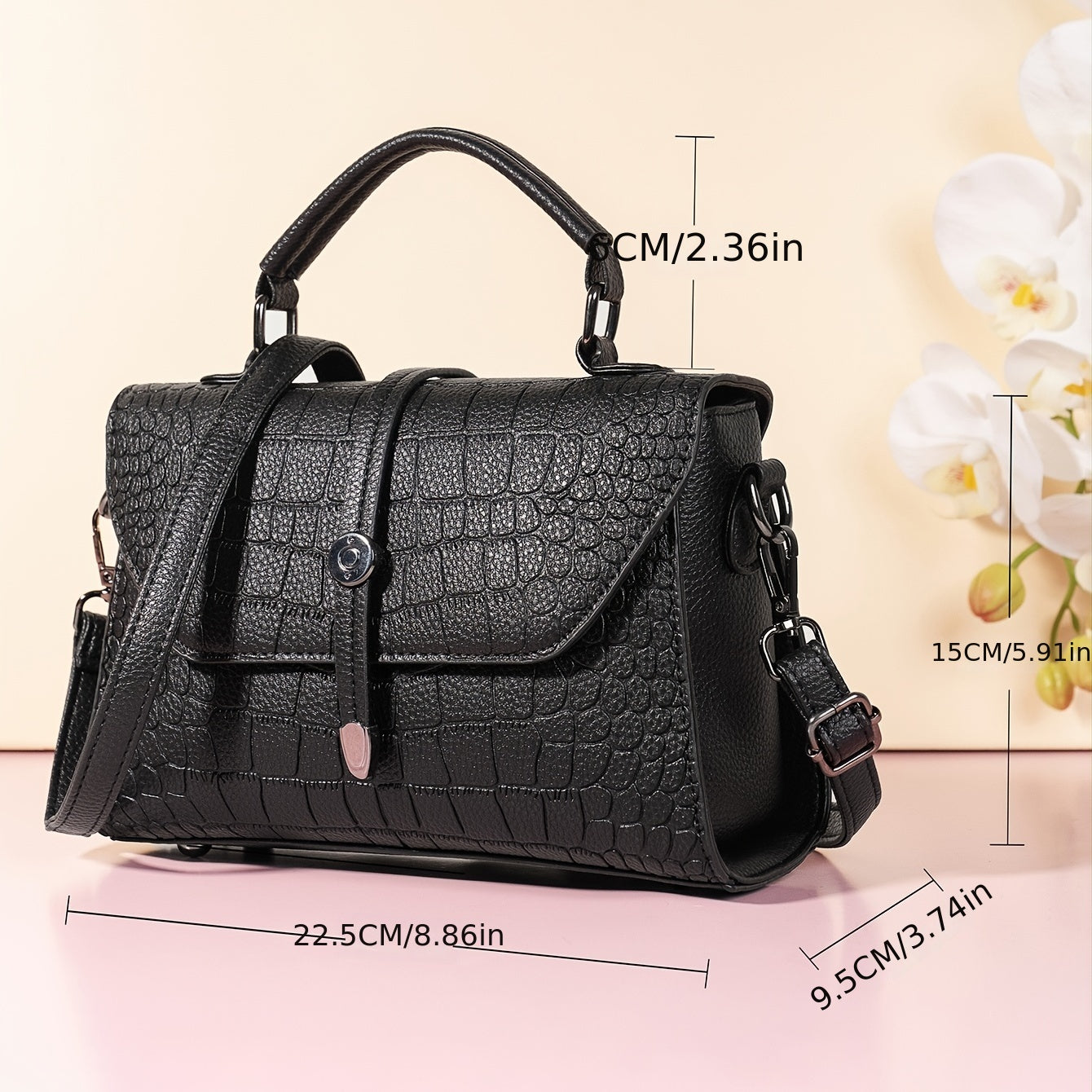 realaiot  Small Crocodile Pattern Handbag, Elegant Solid Color Crossbody Bag, Fashion Satchel Purse For Women