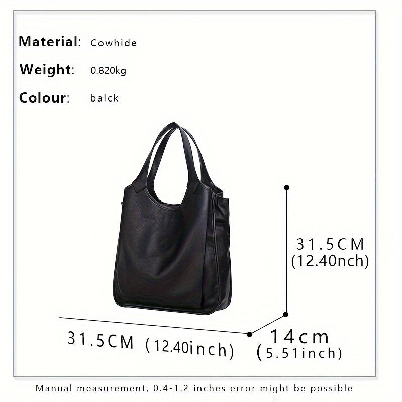 realaiot Luxury Soft Leather Tote Bag, Large Capacity Shoulder Bag, Fashion Hobo Handbag For Women