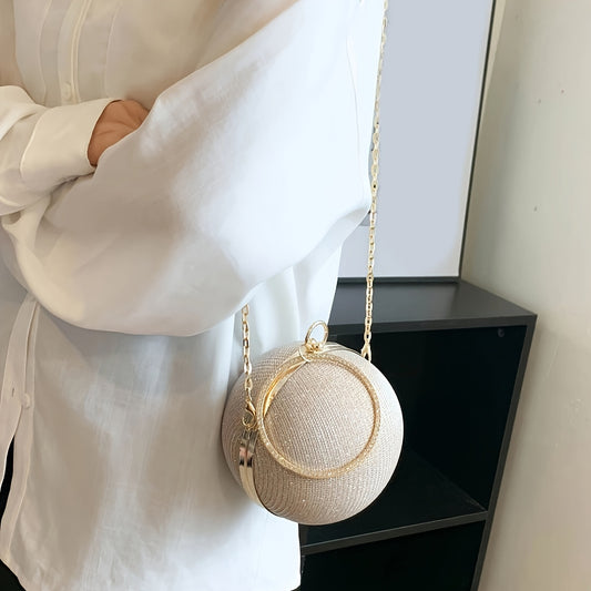 realaiot  Mini Glitter Chain Circle Bag, Bride Purse For Wedding, Prom & Party Events, Luxury Design Handbag With Chain Strap