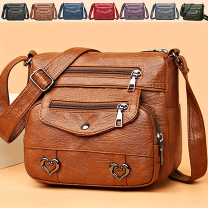 realaiot  Vintage Multi Pocket Crossbody Bag, Retro Shoulder Bag, Women's Casual Handbag & Purse