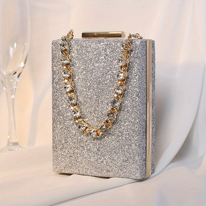 Stylish Rhinestone Evening Bag, Luxury Classic Glitter Minaudiere, Women's Trendy Elegant Jewelled Clutch & Purse