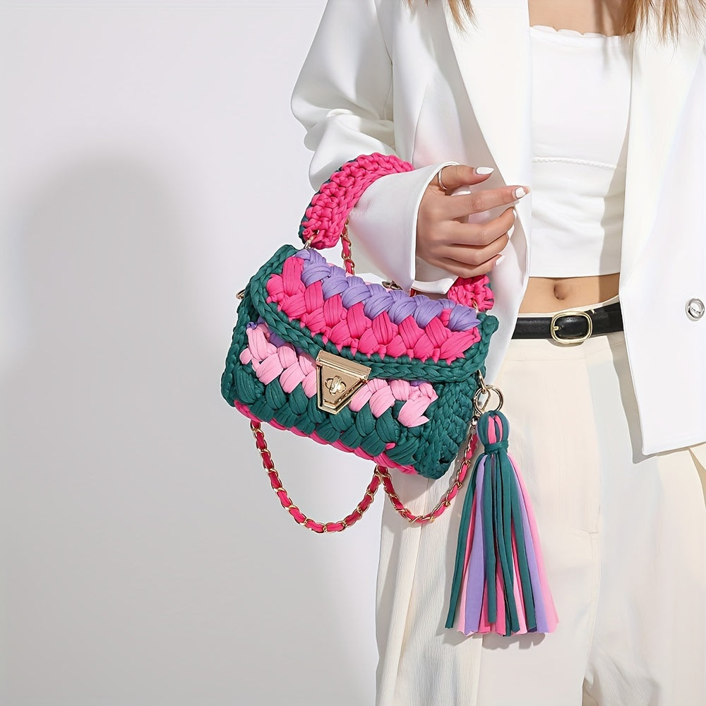 Mini Colorblock Crossbody Bag, Trendy Crochet Shoulder Bag, Women's Fashion Handbag & Purse