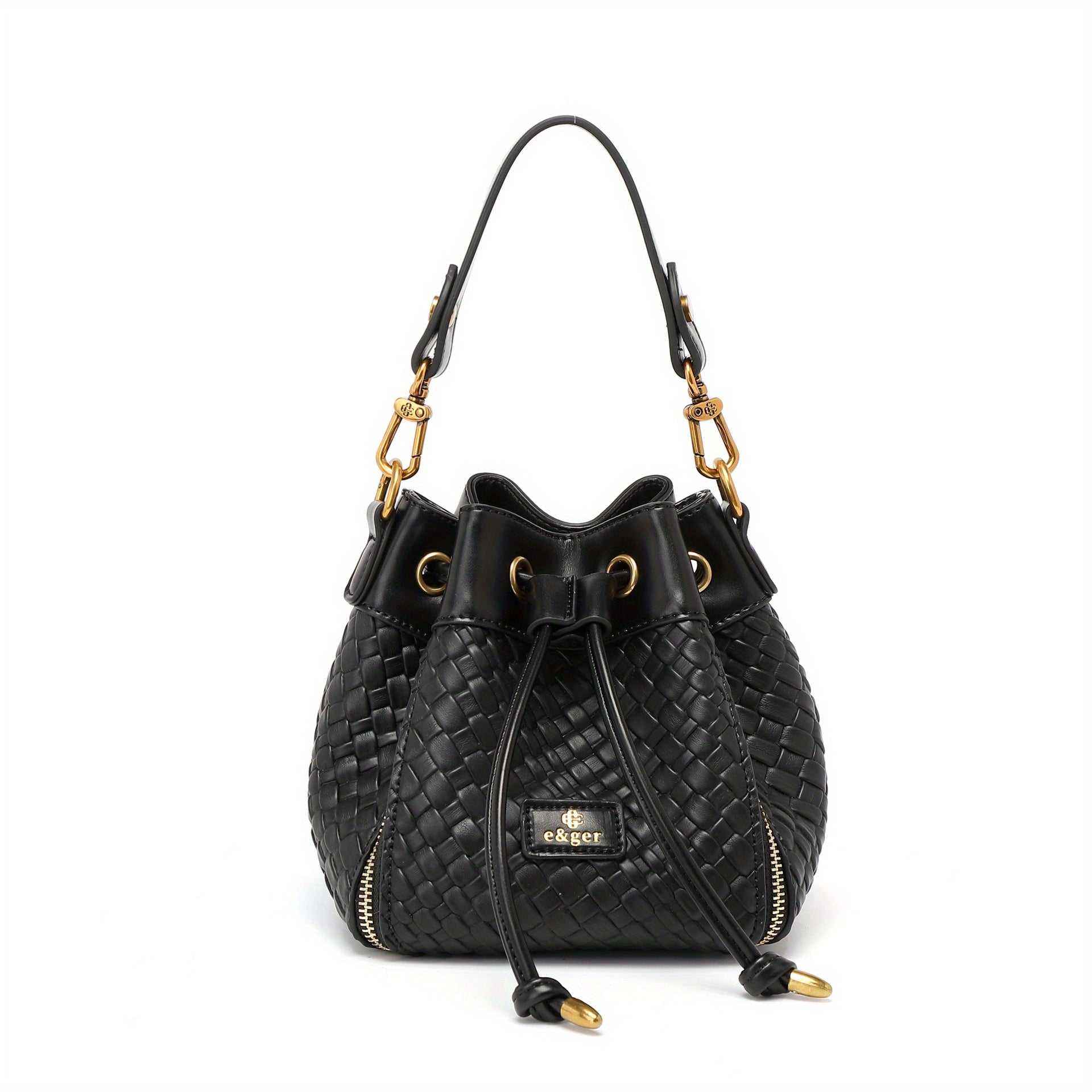 Mini Woven Drawstring Bucket Bag, Trendy PU Crossbody Bag, Women's Casual Fashion Shoulder Purse & Handbag (16.0cm X 16.0cm X 15.01cm)