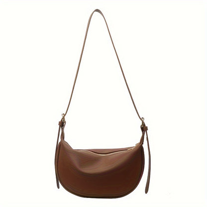 Retro Crescent Crossbody Bag, Soft Vegan Leather Dumpling Bag, Trendy Shoulder Bag For Women