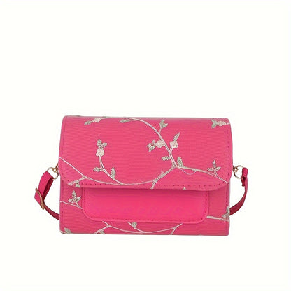 realaiot Floral Embroidery Crossbody Bag, Aesthetic Mini Shoulder Bag, Fashion Square Purse For Women