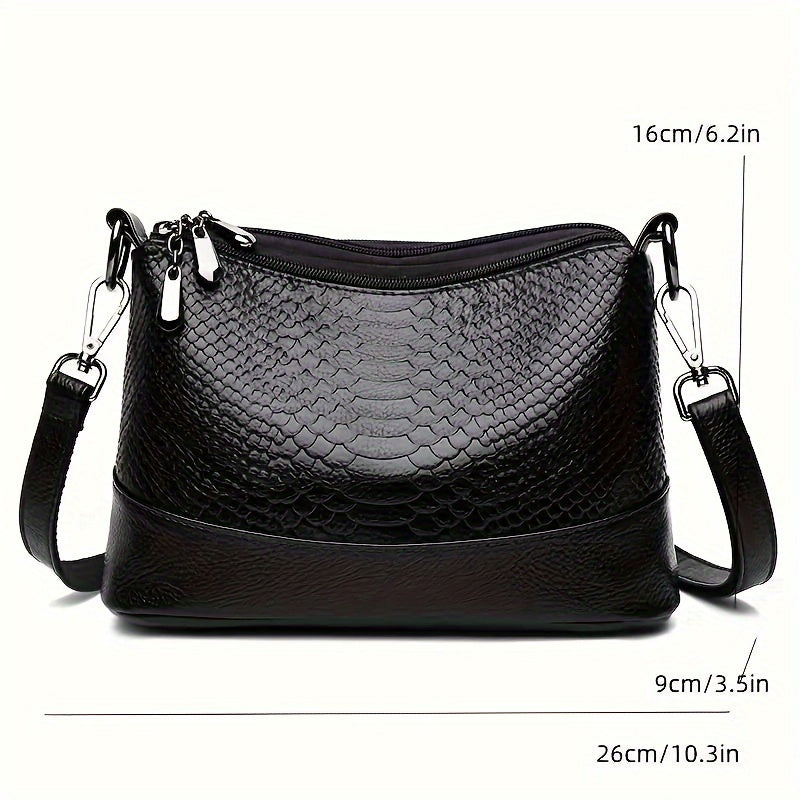 realaiot  Crocodile Embossed Crossbody Bag, Fashion Shoulder Bag, Women's Casual Handbag & Purse