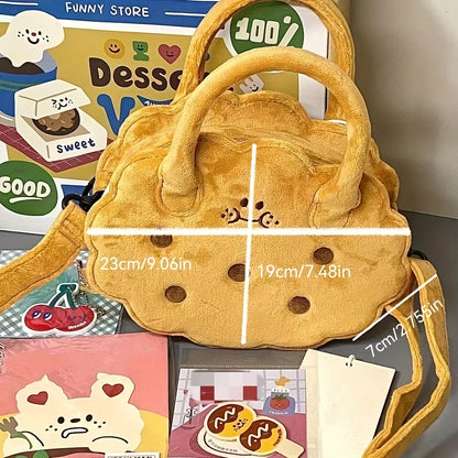 realaiot  Cute Cookie Plush Shoulder Bag,  Kawaii Expression Crossbody Bag, Perfect Sling Bag For Daily Use