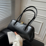 Double Zipper Baguette Bag, Elegant Solid Color Shoulder Bag Women's Retro Style Handbag