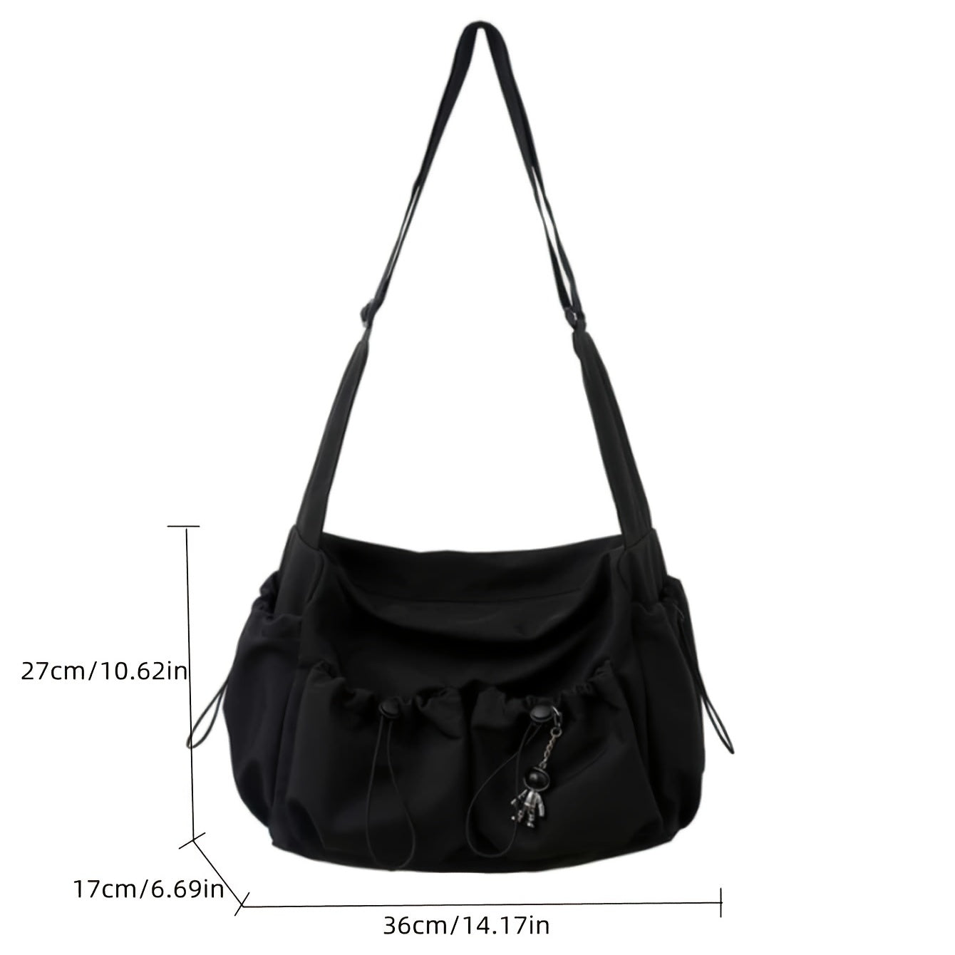 realaiot  Drawstring Detail Crossbody Bag, Large Capacity Shoulder Bag, Fashion Zipper Bag With Bag Charm