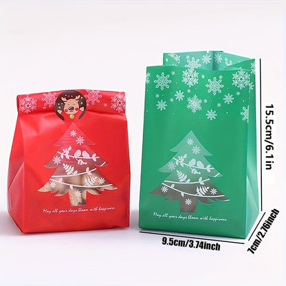 10 Pcs Mixed Christmas Packaging Bags With Stickers, Candy Packaging Bag, Chocolate Biscuit Bag, Food Storage Bag, For Christmas Decorations, Christmas Party Supplies, Christmas Accessories