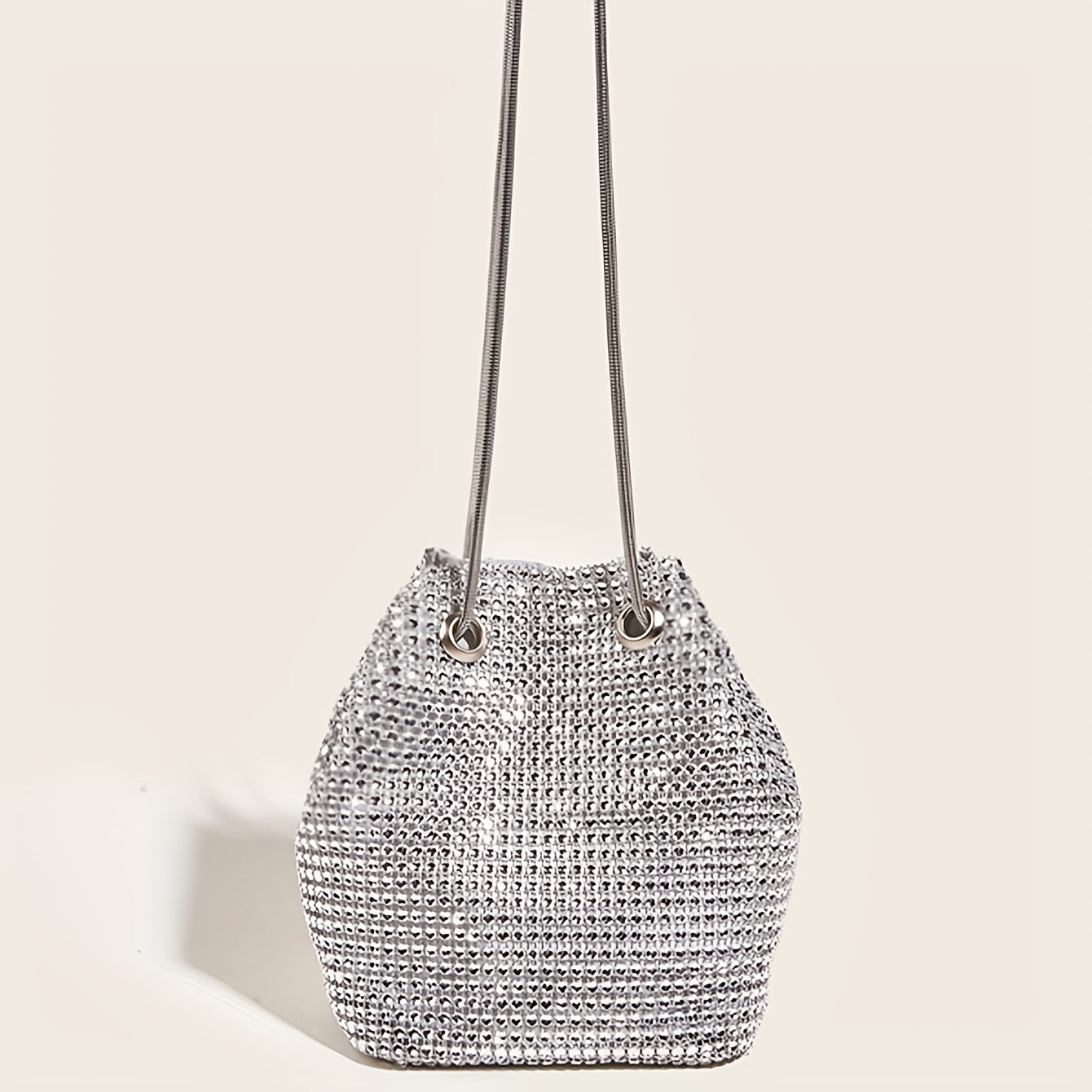 Mini Glitter Bucket Evening Shoulder Bag, All Over Rhinestone Decor Handbag, Luxury Handbag For Party Prom