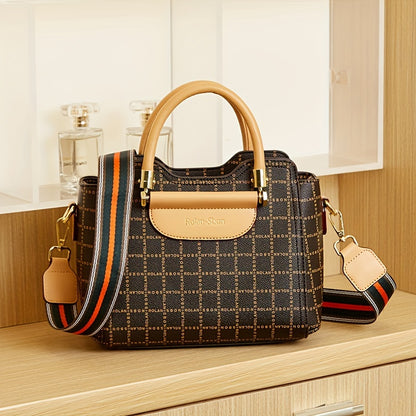 realaiot  Stylish Plaid Pattern Handbag, Classic Luxury Crossbody Bag, Women's Office & Work Purse