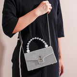 Full Rhinestone Silver Shoulder Bag, Elegant Crossbody Chain Bag, Classic Evening Bag For Party